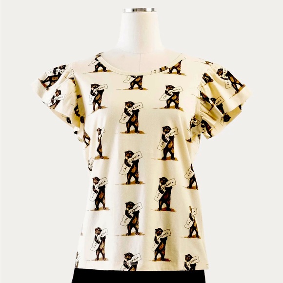 Organic Cotton California Bear short flutter sleeves NWT Women XS (fits like M) - Picture 2 of 3